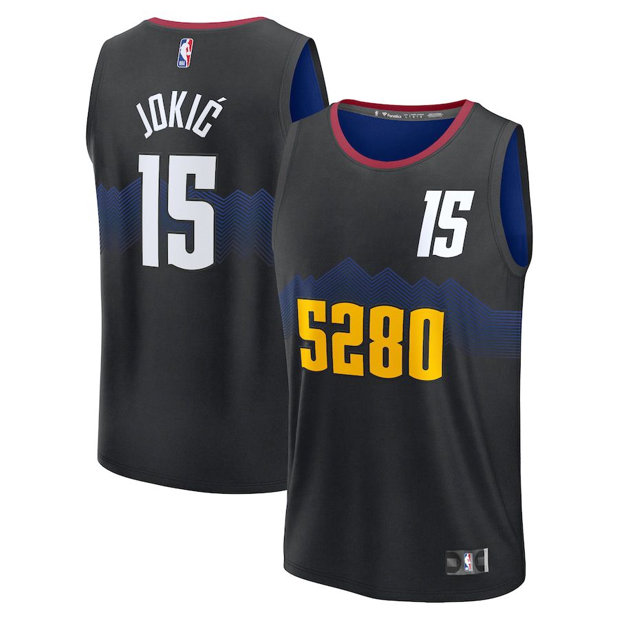 Men Denver Nuggets 15 Nikola Jokic Fanatics Branded Black City Edition 2023-24 Fast Break NBA Jersey
